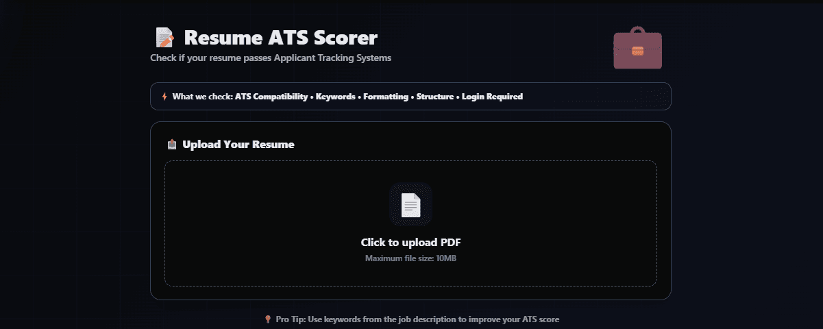 FlexoTools Resume ATS Scorer โ upload interface showing a PDF ready to analyse