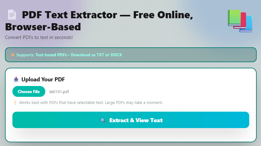 FlexoTools PDF Text Extractor with a PDF file selected and the Extract button active